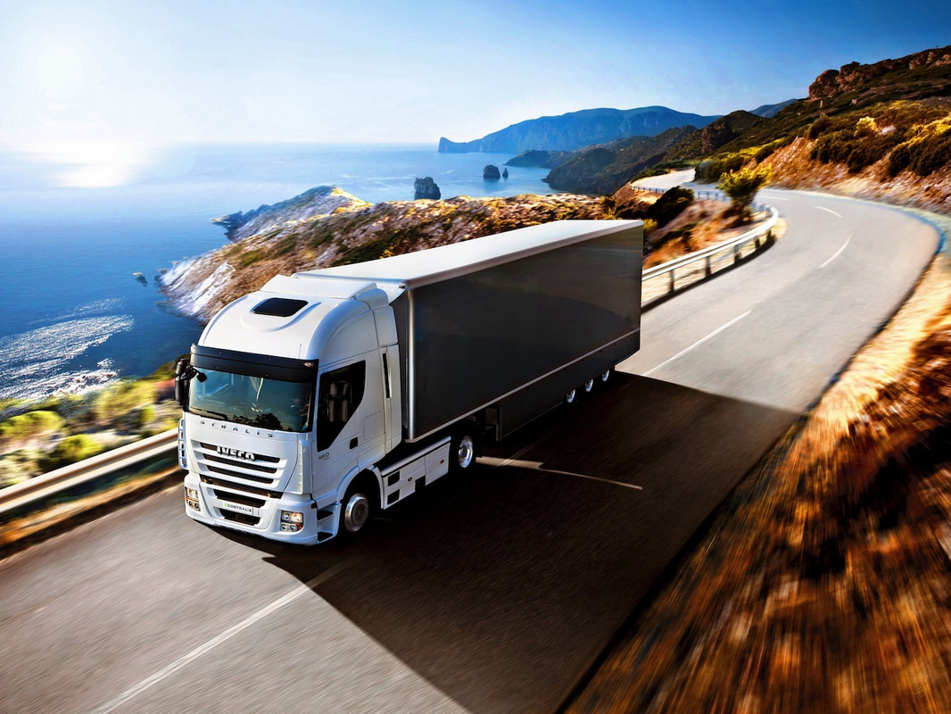 Freight truck on a coastal highway